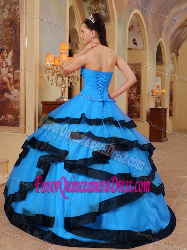 Lovely Aqua Blue and Black Sweet 16 Quinceanera Dresses with Beading Decorate