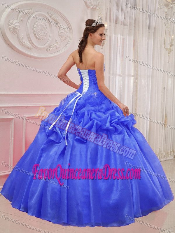 Princess Blue Ball Gown Strapless Sweet 15 Dresses Made in Organza and Taffeta