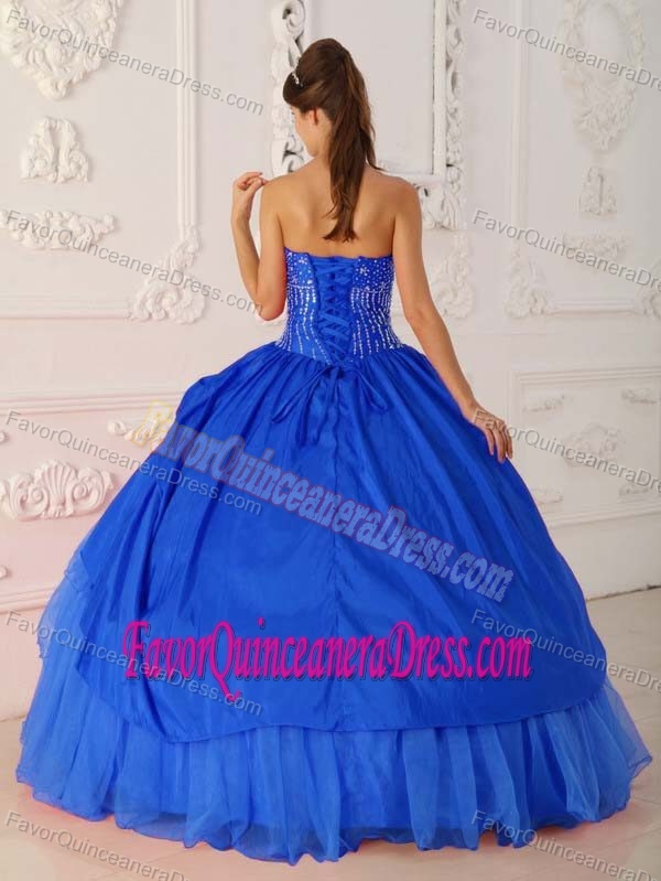 Simple Organza and Taffeta Beaded Blue Quinceaneras Gowns with Ruffled Layers