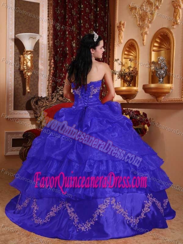 Blue Unique Strapless Organza Beaded Dress Decorated with Appliques for 2016