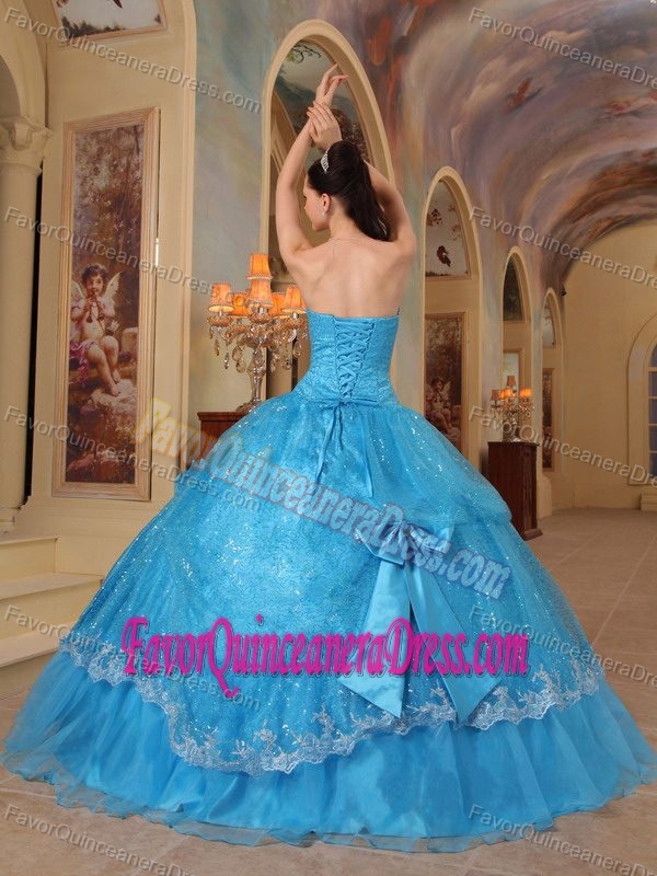 Magnificent Blue Organza Dresses for Quince with Bowknot on Sale in Promotion