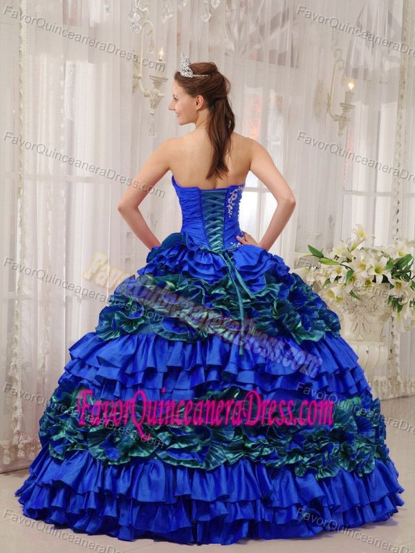 Amazing Blue Ruched Dresses for Quinceaneras with Ruffled Layers for Cheap