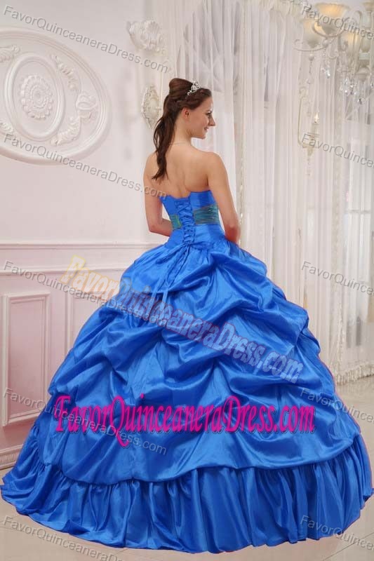 Blue Strapless Best Dress for Quinceanera with Beading and Pick-ups on Sale
