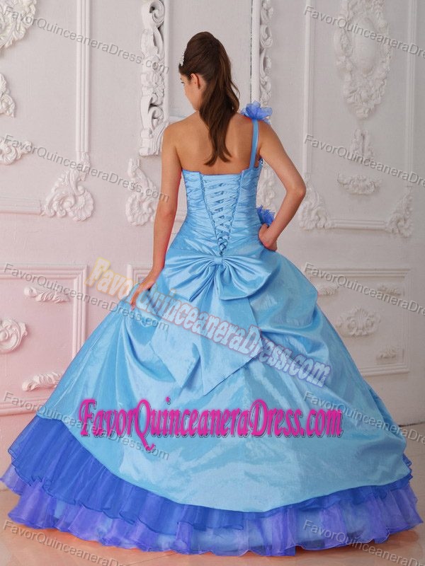 Floral Blue One Shoulder Organza and Taffeta 2016 Exquisite Dress for Quince