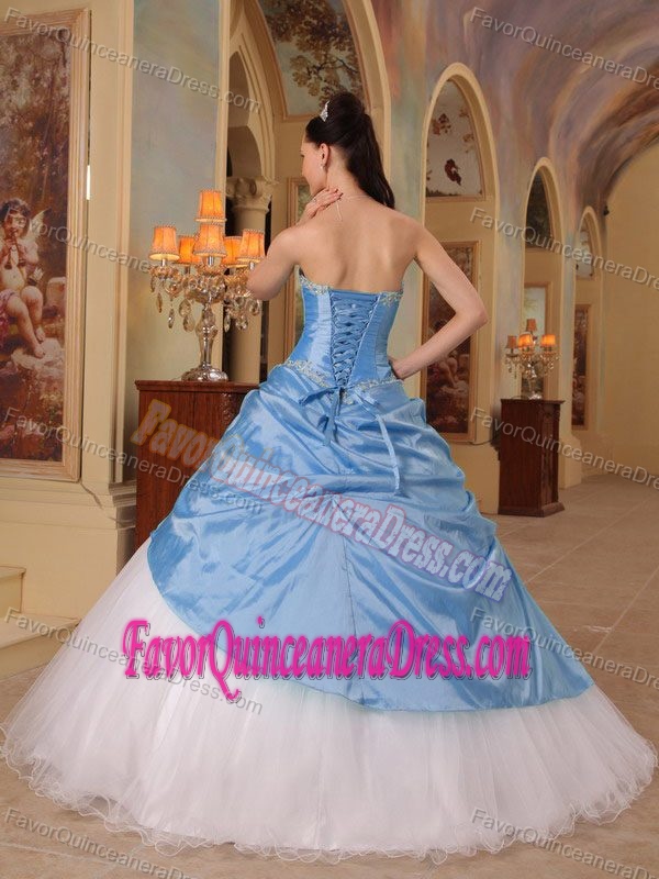 Nice Aqua Blue and White A-Line Romantic Sweet Sixteen Quinceaneras Dresses
