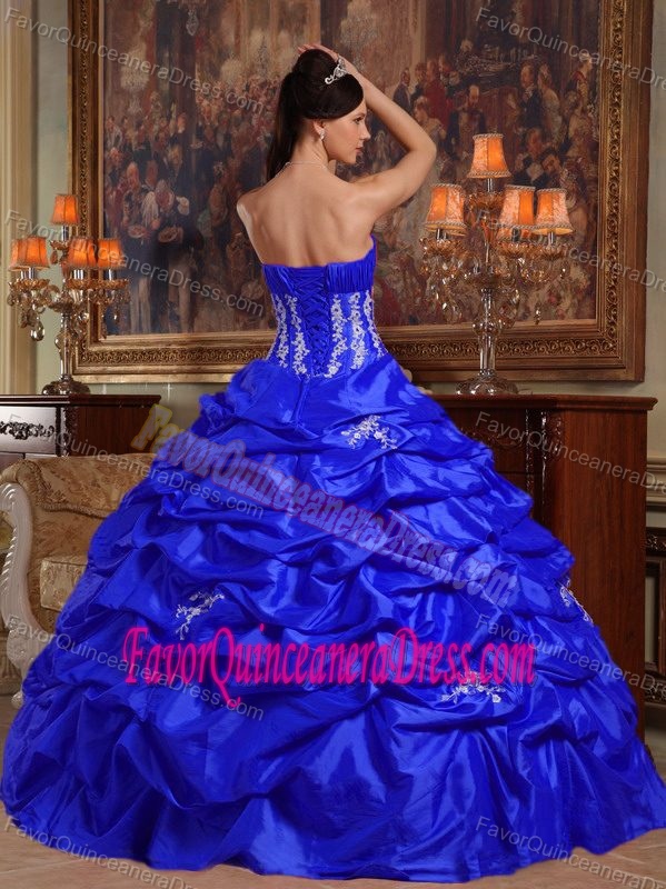 Ball Gown Ruched Strapless Taffeta Elegant Sweet 15 Dress in Royal Blue On Sale