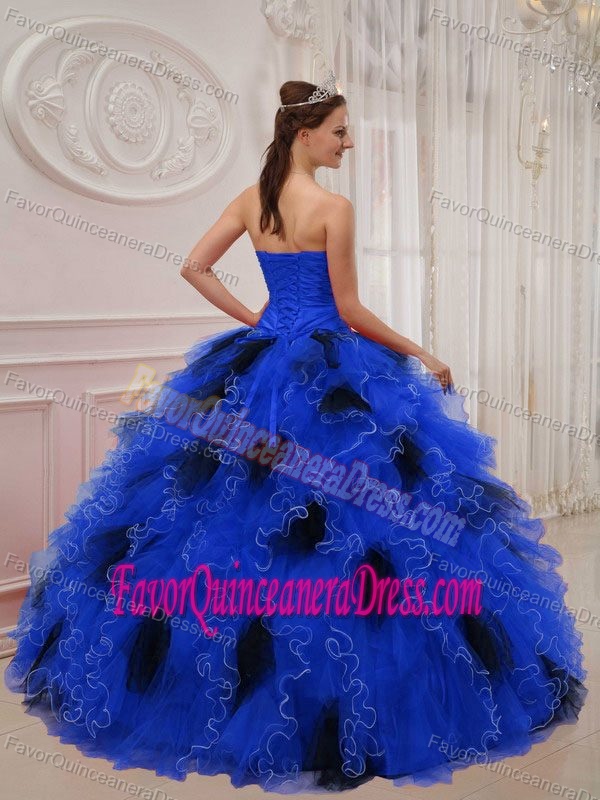 Blue and Black Pretty Sweetheart Quinceanera Gown Dresses Made in Organza