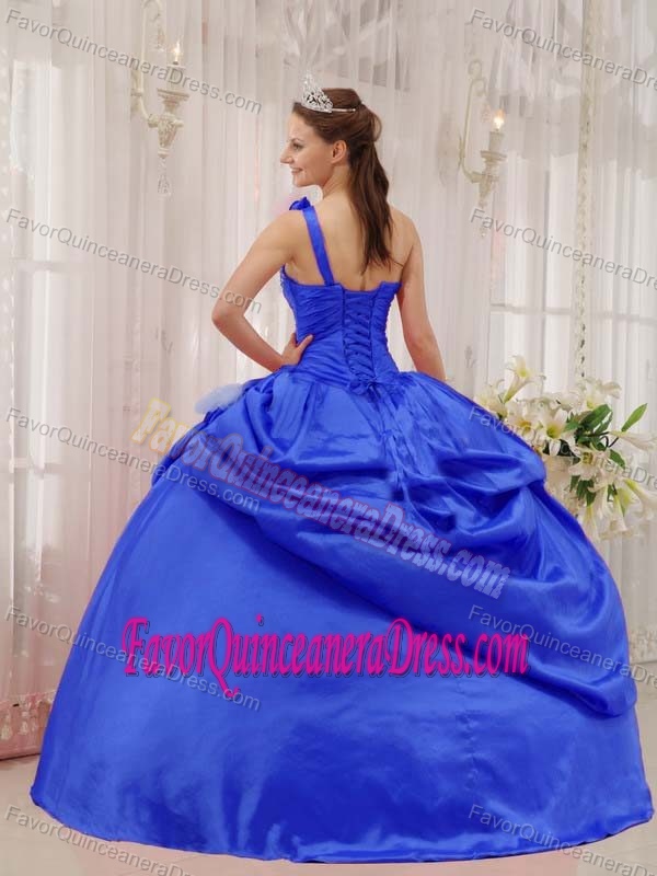One Shoulder Floor-length Blue Taffeta Perfect Quinceanera Gowns with Beading