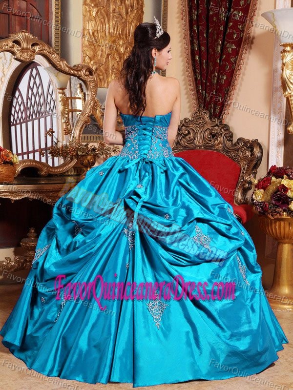 Aqua Blue Stylish Taffeta Quinceanera Dresses Decorated with Pick-ups on Sale