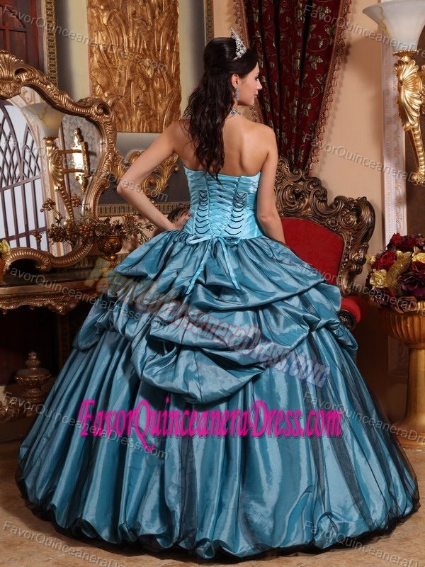 Blue Ball Gown Strapless Taffeta Classic Dress Embellished with Pick-ups on Sale