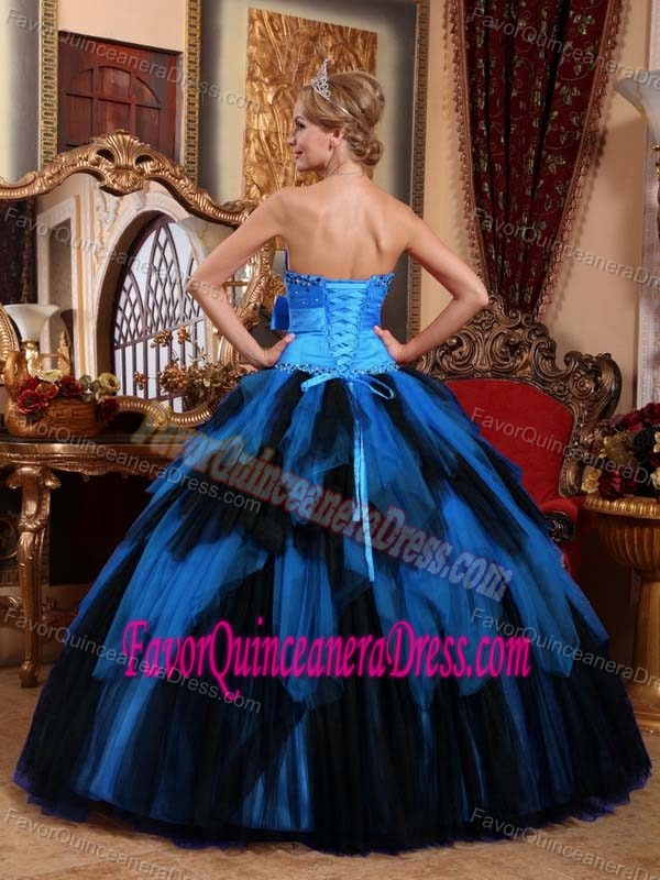 Strapless Famous Dresses for Blue Quinceanera Decorated with Bowknot on Sale
