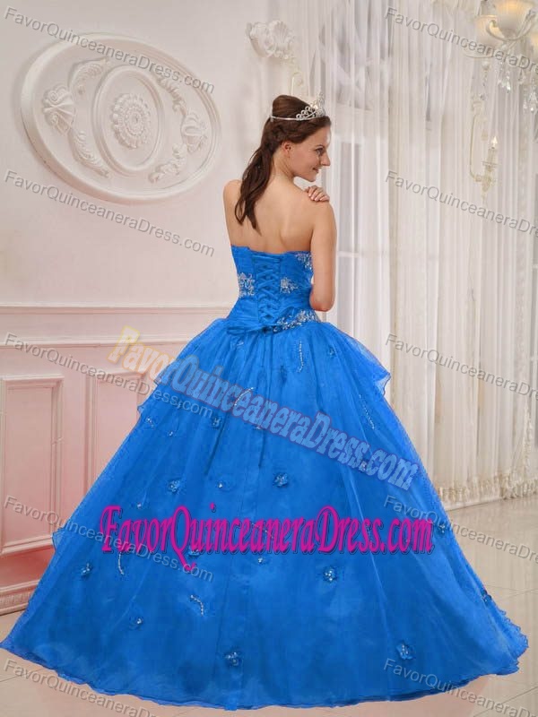 Appliqued Necessary Dresses for Quince in Blue on Sale inTaffeta and Organza