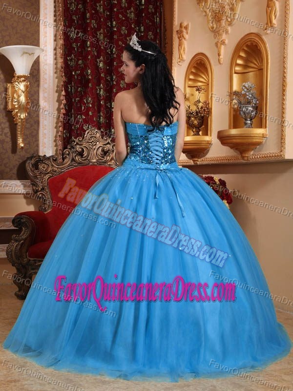 Beaded Bodice Blue Trendy Sweet 16 Dresses in Tulle for Cheap in Promotion
