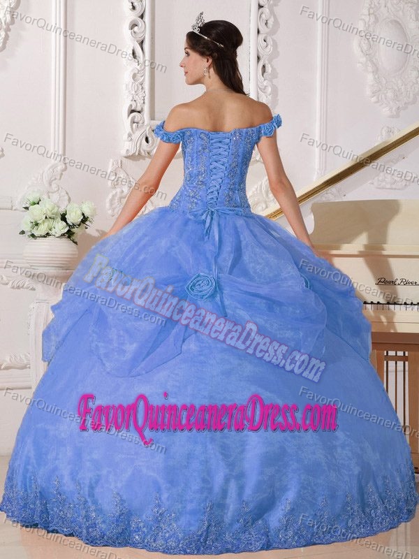 Off The Shoulder Floral Taffeta and Organza Latest Quinceanera Blue Gown Dresses