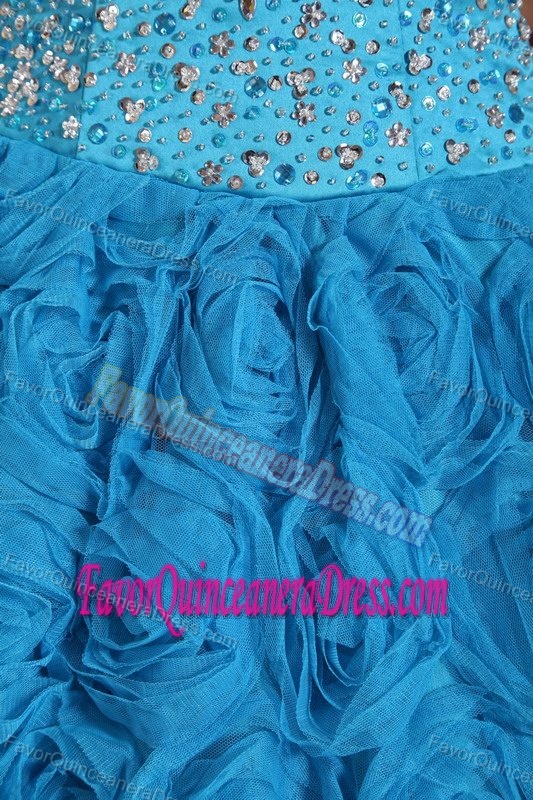 Newest Beaded Sweetheart Quinceaneras Dresses with Rolling Flowers in Blue