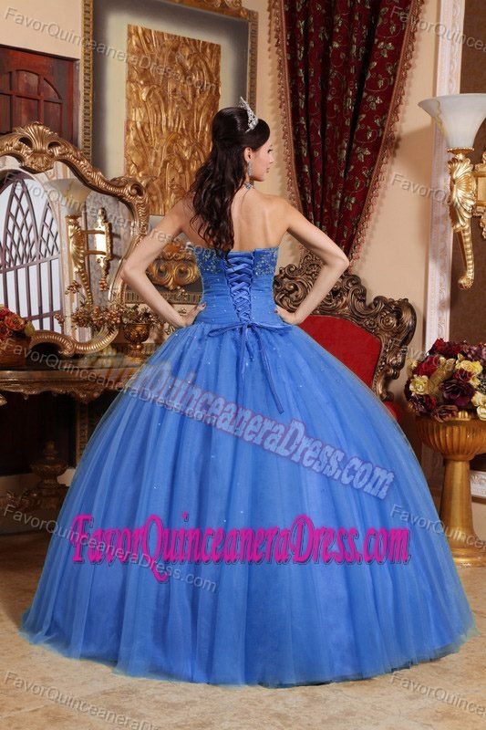 Wanted Blue Tulle Quinceanera Gowns Decorated with Embroidery and Beading