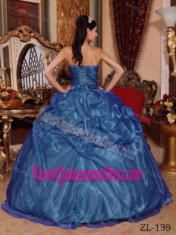 Blue Beaded Bodice Sweetheart Most Popular Quinces Dresses in Organza on Sale