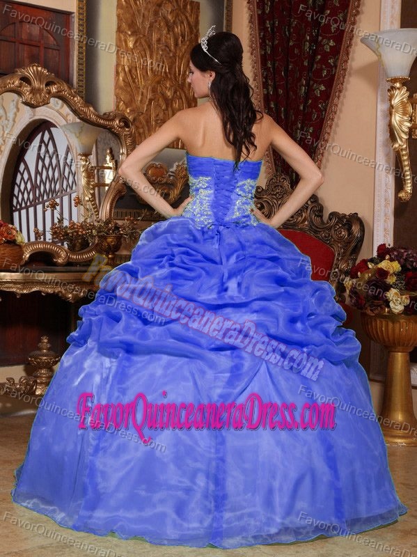 Strapless Ruched Dashing Organza Quinceanera Dress with Appliques for Cheap