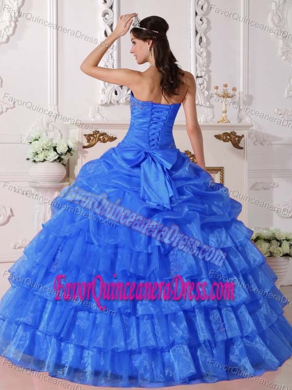 Blue Ball Gown Strapless Organza exquisite Dresses for Quinceaneras on Sale