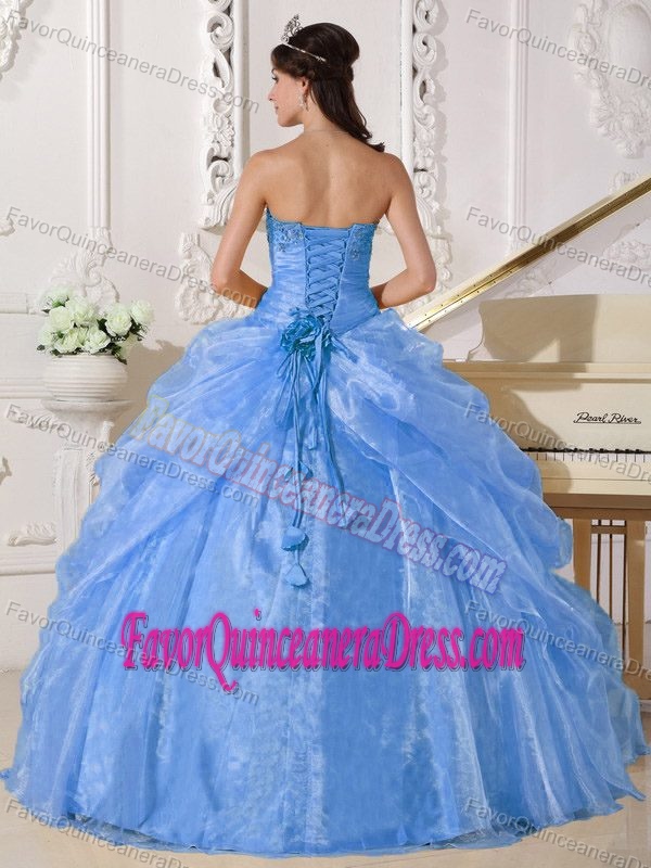 Light Blue Delish Organza Dresses for Quinceanera Decorated with Embroidery