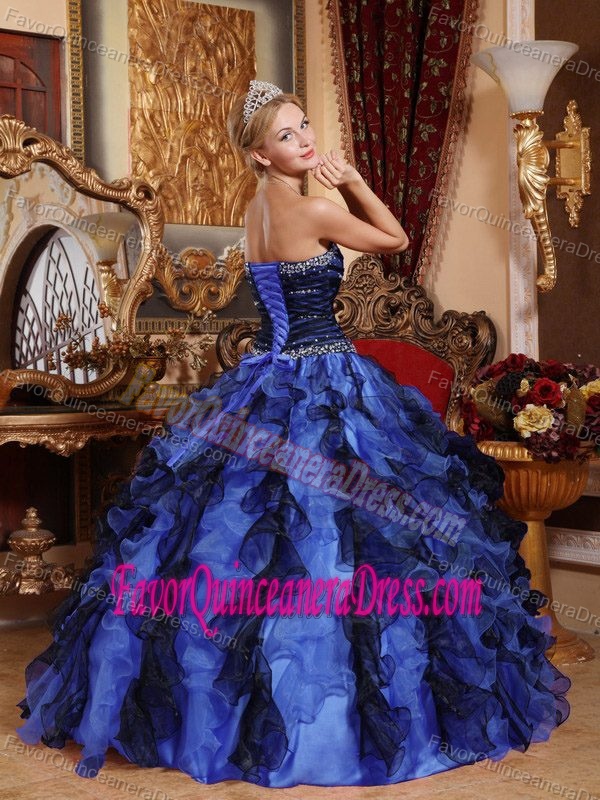 Multi-Color Organza Attractive Blue Dresses for Quinces with Beading and Ruffles