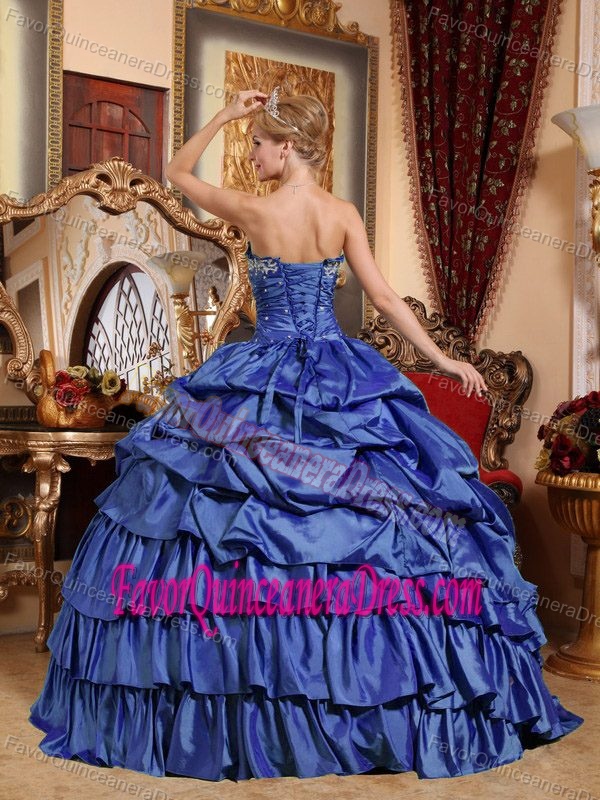 Strapless Taffeta Tasty Sweet Sixteen Blue Quinceanera Dress with Pick-ups on Sale
