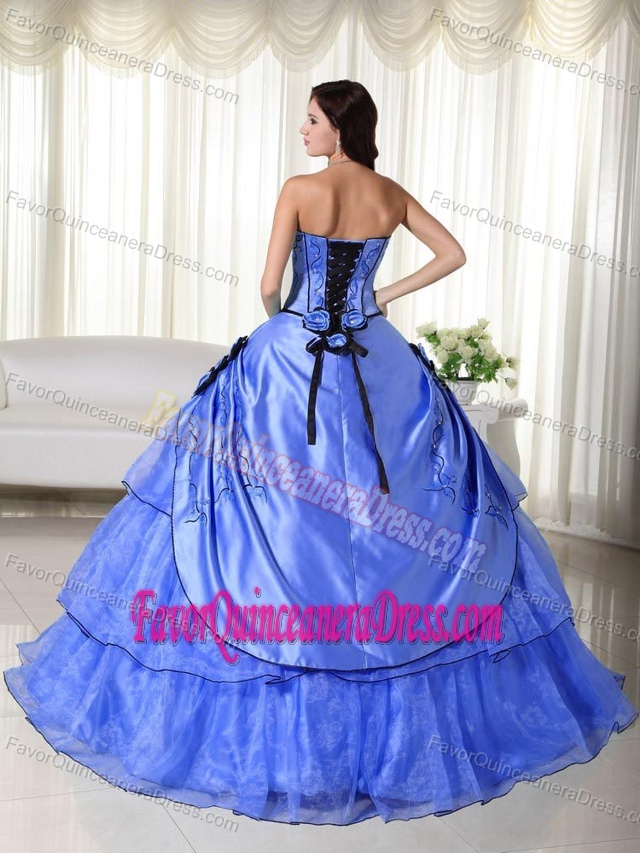 Blue Trendy Organza 2014 Cheap Quinceanera Gowns in Taffeta with Pick-ups