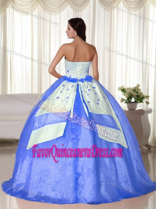 Discount White and Aqua Blue Swell Quince Dresses in Organza with Appliques