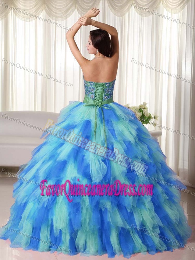 Multi-color Tulle Snazzy Quinceanera Dresses with Embroidery and Ruffled Layers