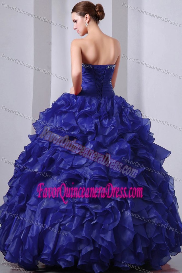 Beaded Bodice Smart Blue Dresses for Quinceanera with Brush Train and Ruffles