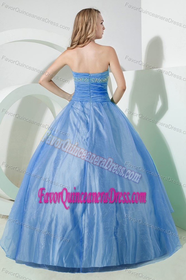 Strapless Blue Dresses for Quinceaneras with Pick-ups Made in Taffeta on Sale