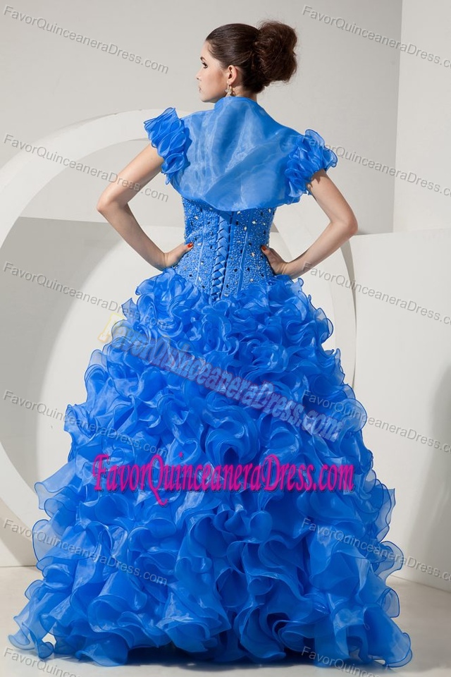 Showy Baby Blue Organza Dresses for Quinceanera with Embroidery for Cheap