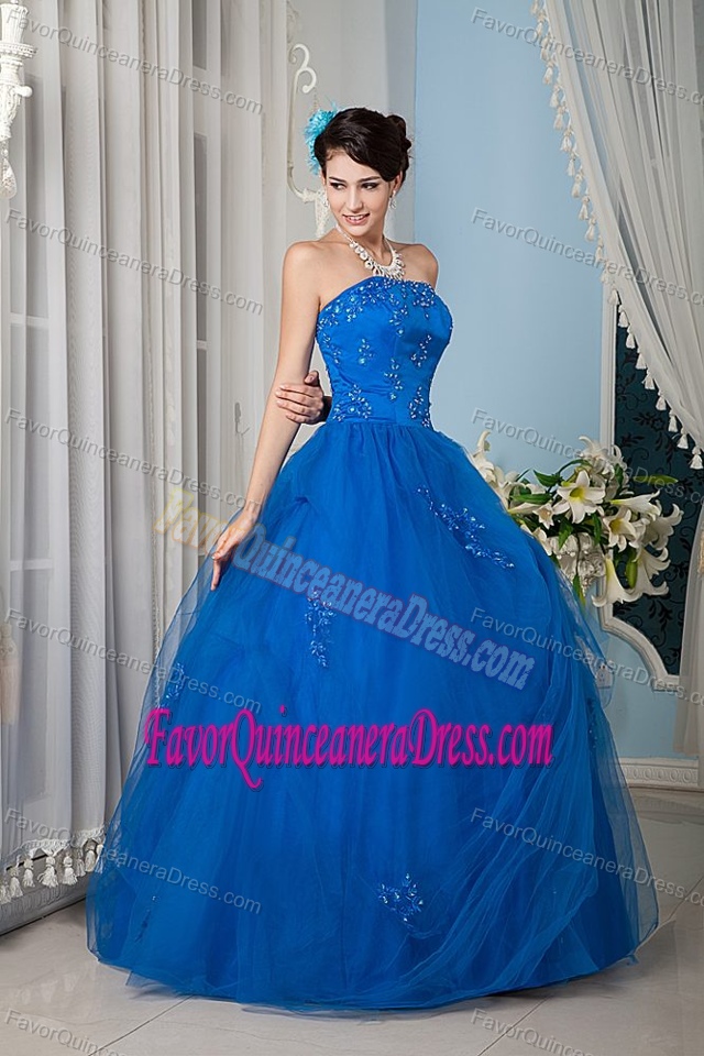 Blue Appliqued A-line Organza Sassy Sweet Sixteen 2013 Quinceanera Dresses