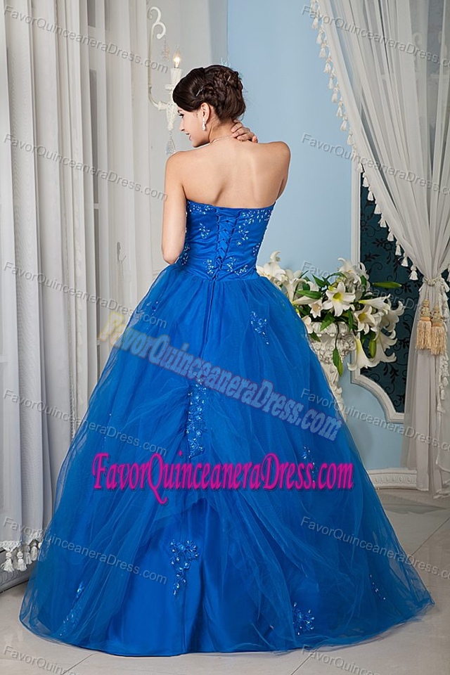 Blue Appliqued A-line Organza Sassy Sweet Sixteen 2013 Quinceanera Dresses