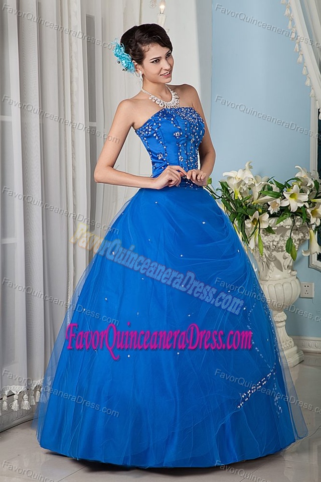 Ritzy Strapless Tulle Layers Sweet Sixteen Dresses with Beading in Royal Blue
