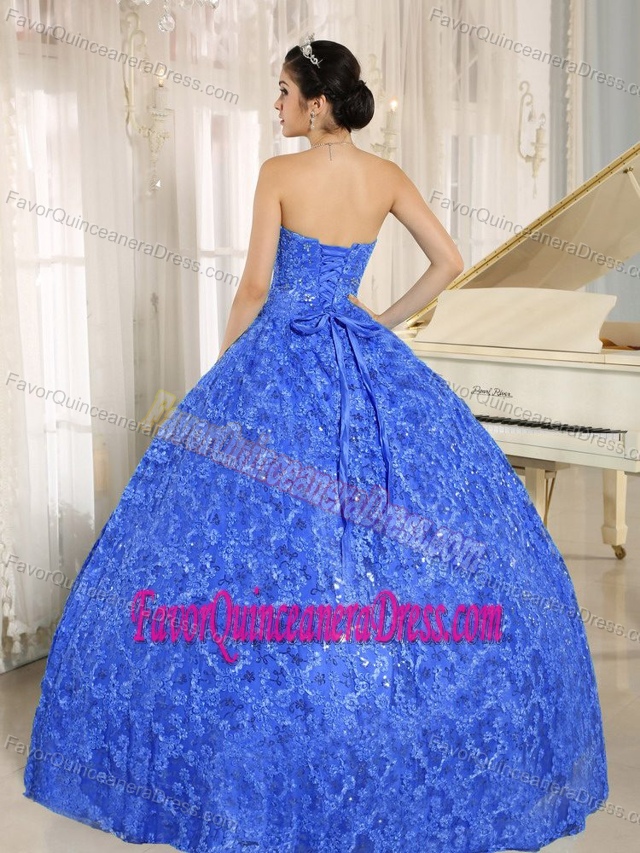 Pretentious Blue Sequined Sweetheart Lace Up Sweet 15 Dresses with Embroidery