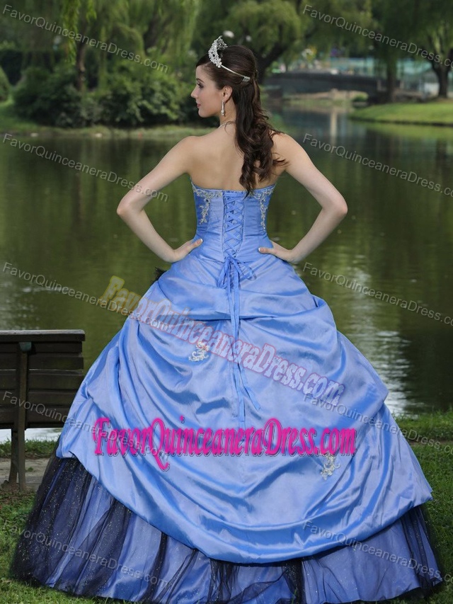 Brand New Light Blue Taffeta Quinceaneras Gowns with Ruffled Layers and Flowers
