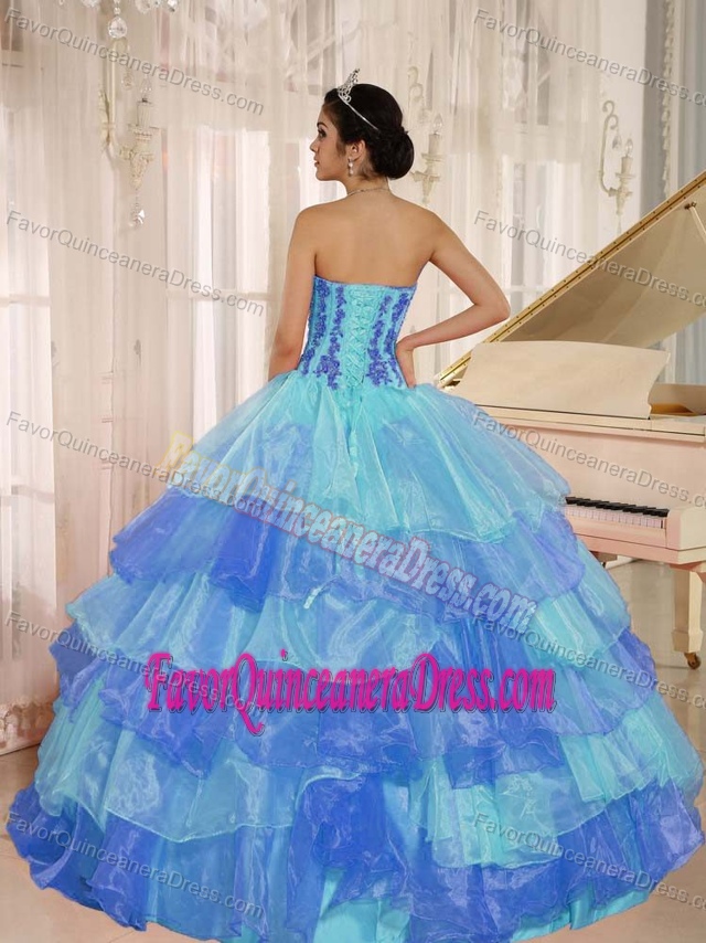 Latest Colorful Quinceanera Dresses with Ruffled Layers and Appliques in Organza