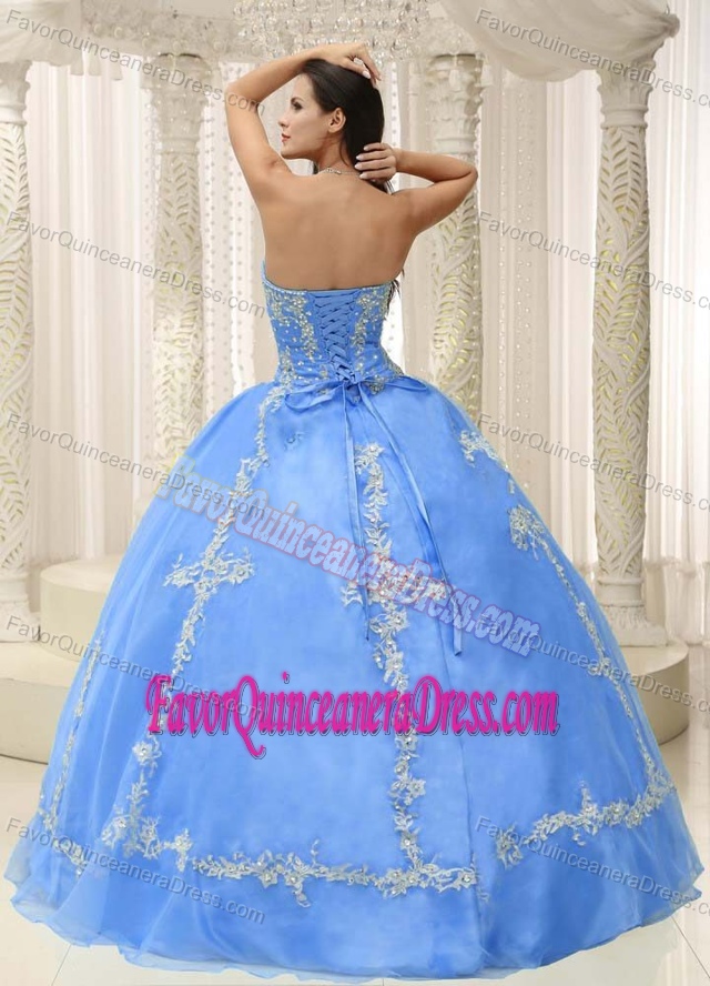 Jazzy Blue Sweetheart Appliqued Beaded Quinceanera Gowns in Tulle and Satin