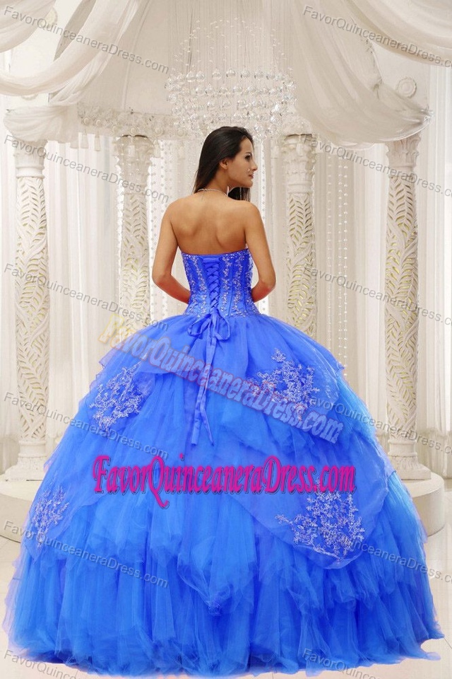 Aqua Blue Tulle Dresses for Quinceanera Embellished with Embroidery in fashion