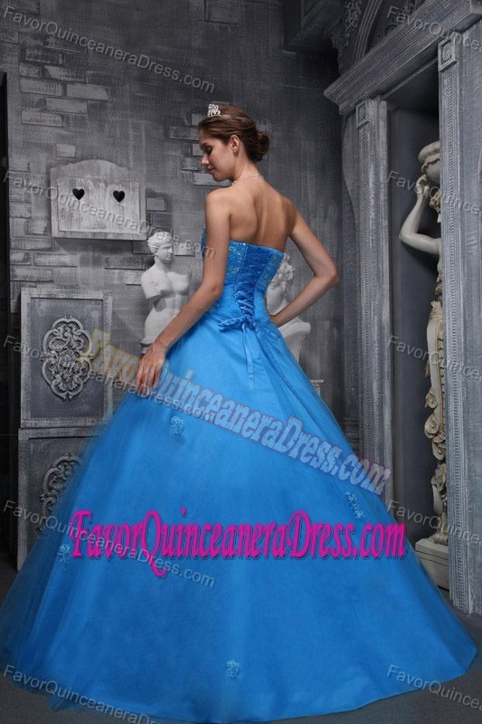 Decorated with Embroidery Made in Taffeta in Royal Blue Quinceaneras Gowns