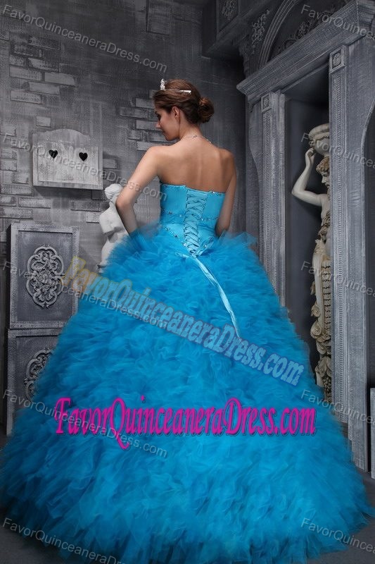 Exclusive Sweetheart Taffeta and Organza Beaded Blue Quinceanera Dress on Sale