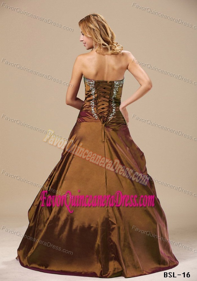 Fabulous Sweetheart Ruched Taffeta and Organza Brown Quinceanera Gowns