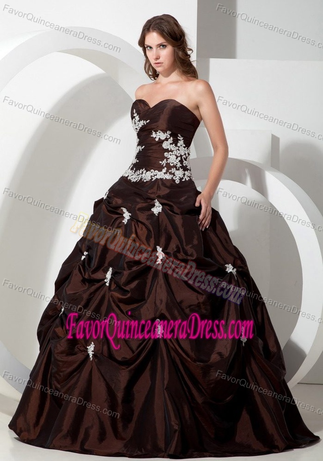 Discount Taffeta Sweetheart Long Quinces Dresses in Dark Brown under 200