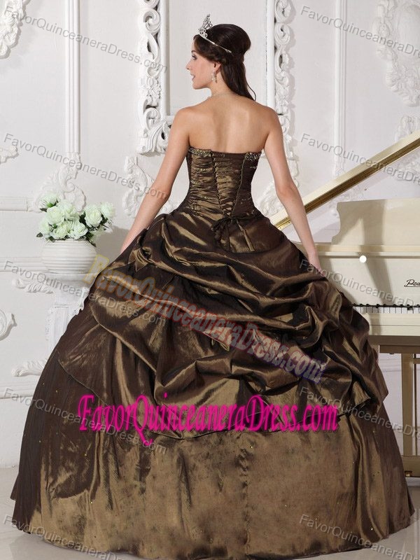 Memorable Strapless Beaded Floor-length Taffeta Quinceaneras Dress in Brown