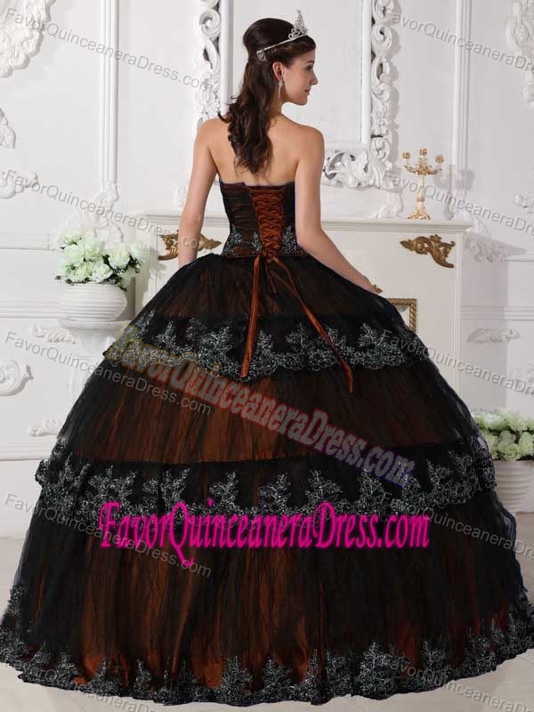 Popular Taffeta and Tulle Quinceanera Gown Dresses in Orange and Black