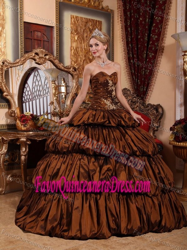 Wonderful Brown Sweetheart Lace-up Taffeta Quince Dress with Chapel Train