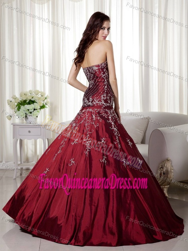 New Beading Sweetheart Embroidery Burgundy Zipper-up Quinceanera Gowns
