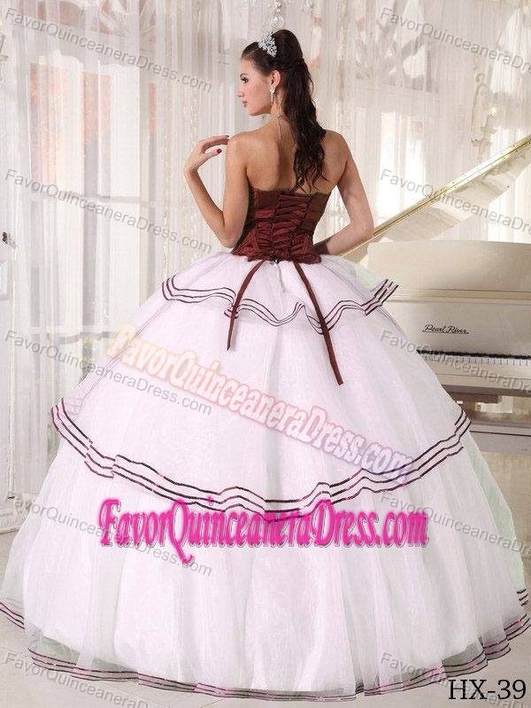 Mod Strapless Burgundy and White Beading Organza Sweet Sixteen Dresses