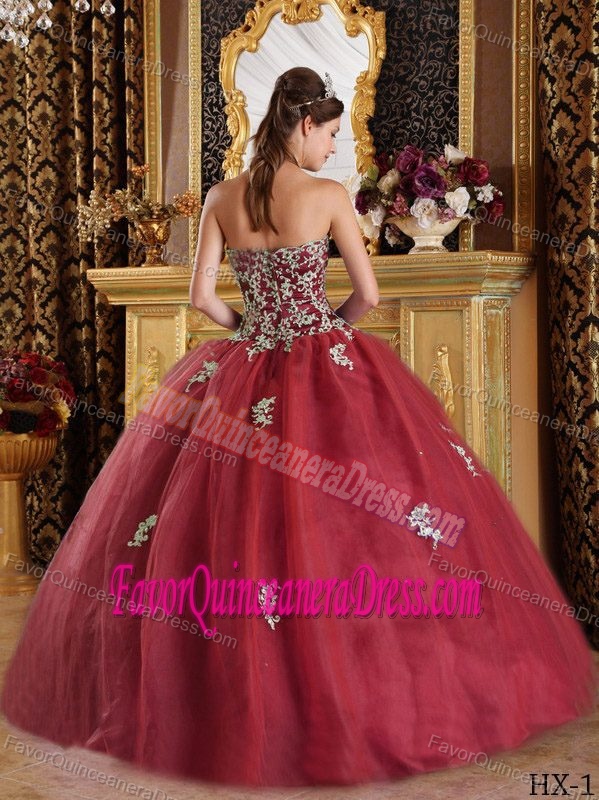 Groovy Sweetheart Appliques Burgundy Lace Up Quinceanera Gown Dresses